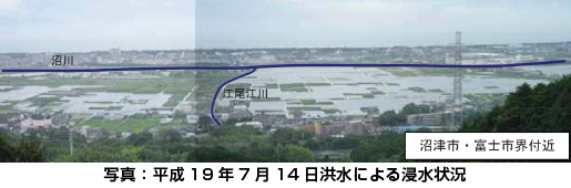 写真：平成19年7月14日洪水による浸水状況　沼津市　富士市界付近