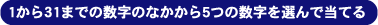 1から31までの数字のなかから5つの数字を選んで当てる