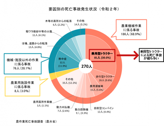グラフ：270人中の要因別死亡事故発生の割合を円グラフで表したもの