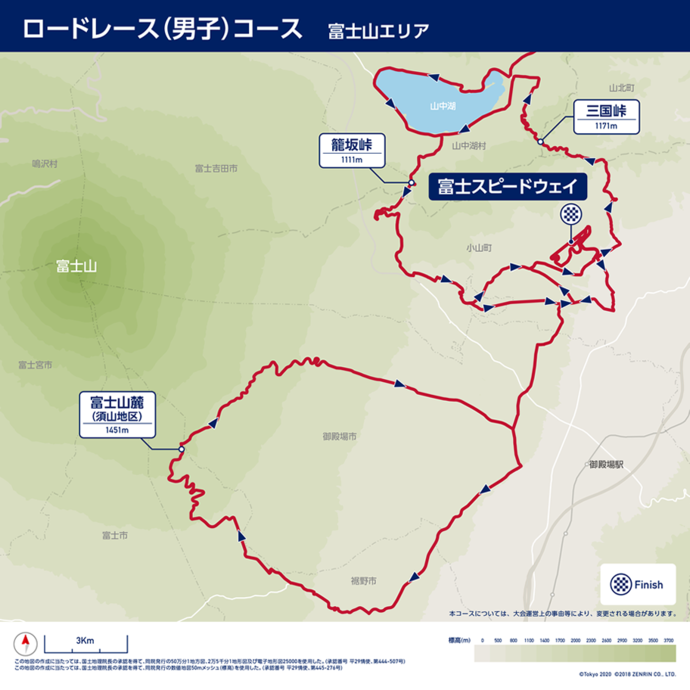 地図：ロードレース（男子）コース　富士山エリア