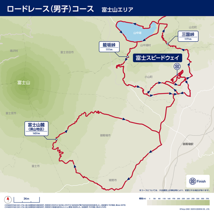 地図:ロードレース(男子)コース 富士山エリア