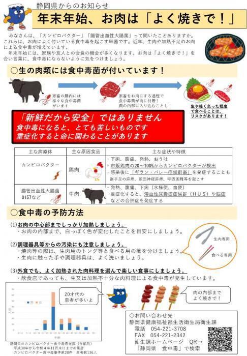 写真：静岡県からのお知らせ 年末年始お肉は「よく焼きで！」