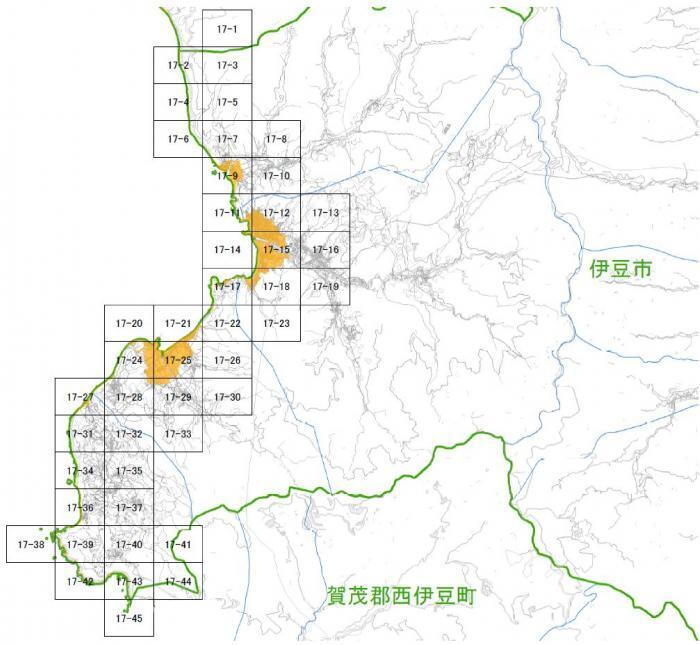 地図：津波災害特別警戒区域（オレンジゾーン）　指定区域　伊豆市