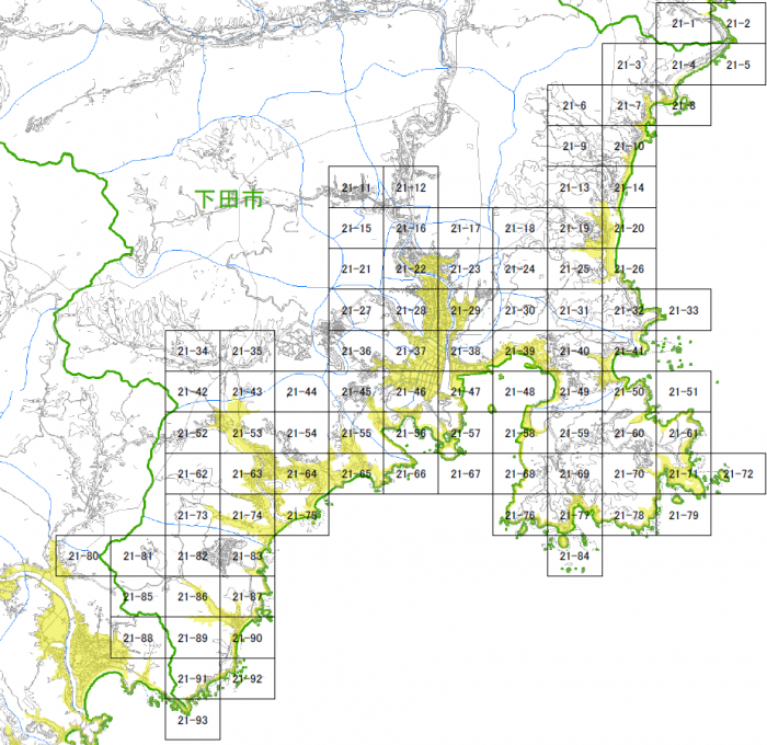地図：津波災害警戒区域（イエローゾーン）　指定区域　下田市