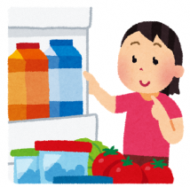冷蔵庫から食品を取り出す女性のイラスト