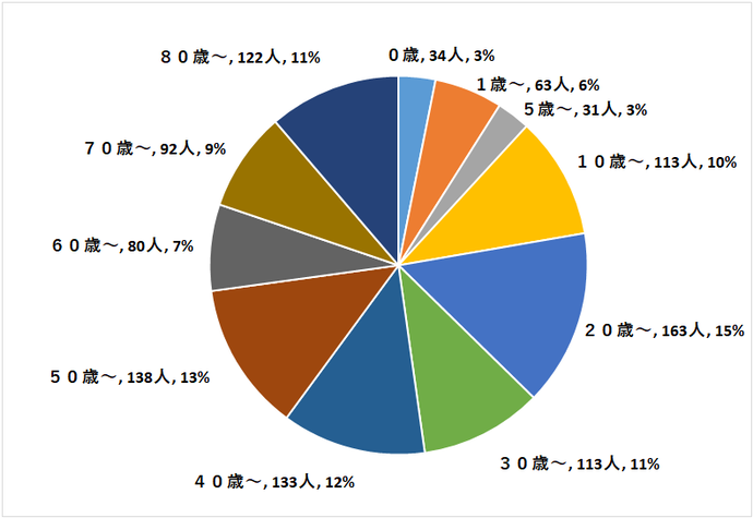 定点医療機関の年齢階級別患者数円グラフ
