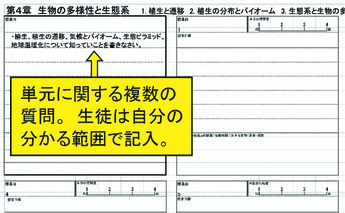 写真：診断的評価を記入する振り返りシート