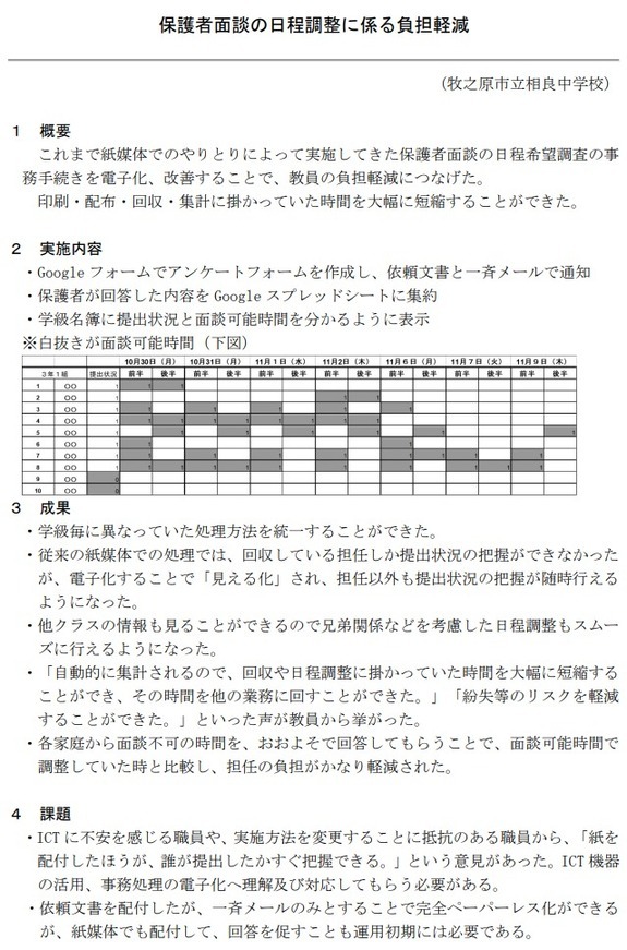 保護者面談の日程調整に係る負担軽減の資料