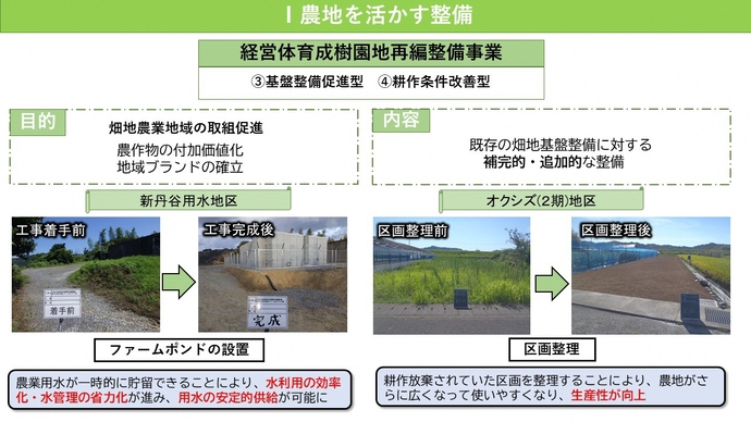 経営体育成樹園地再編整備事業の（3）基盤整備促進型（4）耕作条件改善型についての説明