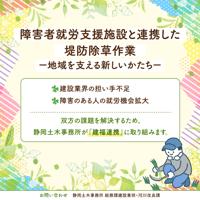 障害者就労支援施設と連携した堤防除草バナー