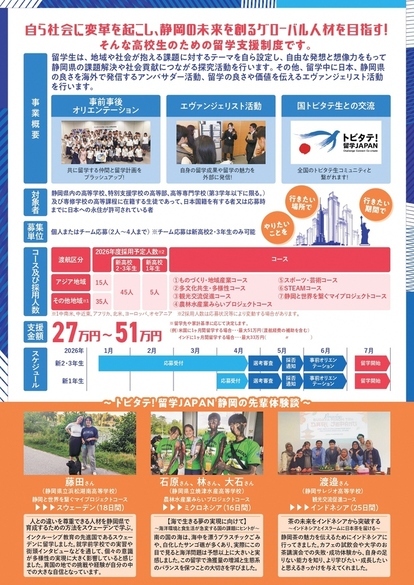 しずおか探究留学支援事業募集ポスター裏面