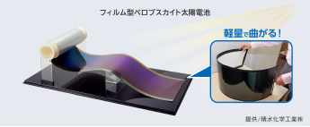 フィルム型ペブロスカイト太陽電池 軽量で曲がる 提供：積水化学工業株式会社