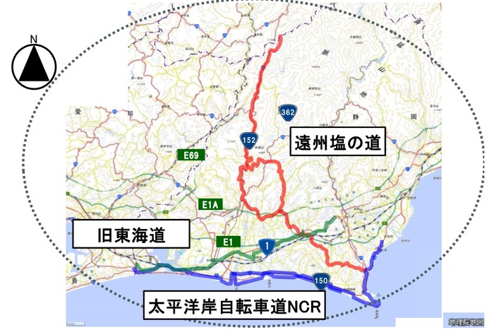 遠州三みちを示した地図