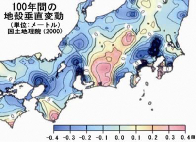 図:100年間の地殻垂直変動