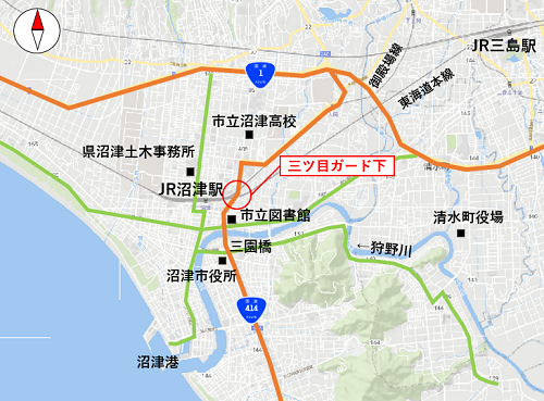 三ツ目ガード下の位置図