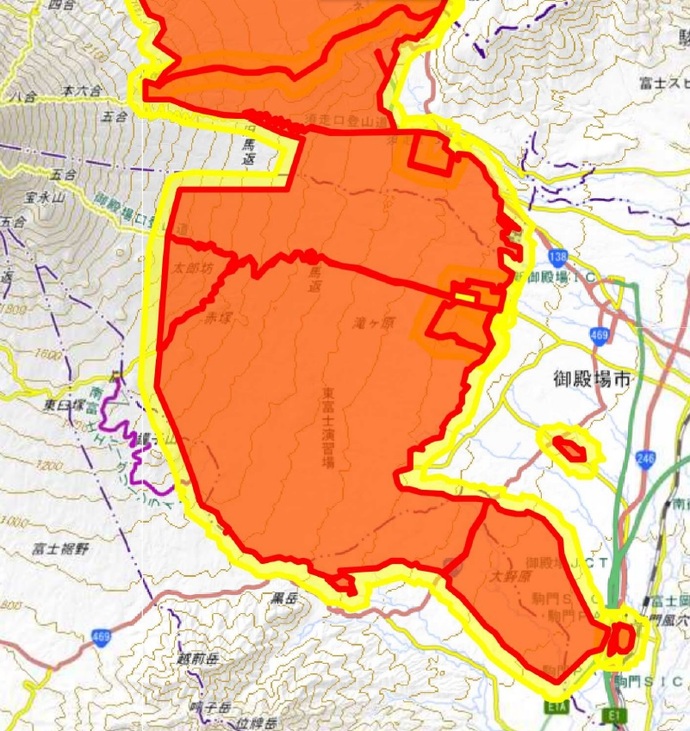 御殿場市・小山町・裾野市周辺の対象施設周辺地域図