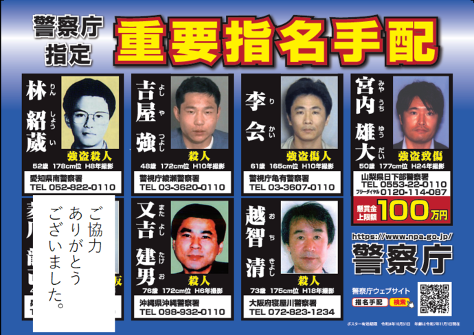 イラスト：警察庁指定重要指名手配被疑者
