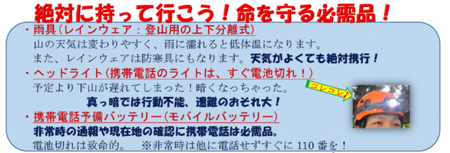 イラスト：絶対に持って行こう！命を守る必需品！