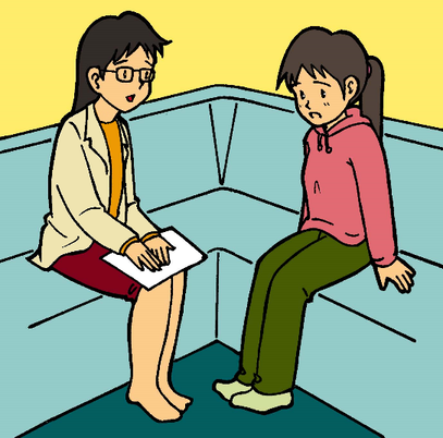イラスト:カウンセリングを受ける被害女性