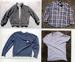 写真：ジャンパー、チェックシャツ、セーター、Tシャツ