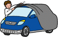 イラスト：人が車に車両カバーをかけている