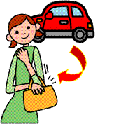 イラスト：車から降りた女性がバッグを持って出た様子