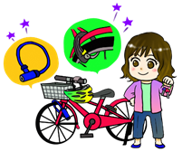 イラスト：自転車に2か所鍵をかける女性