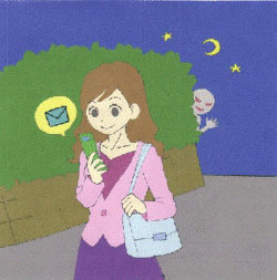 イラスト：携帯を見ながら歩く女性