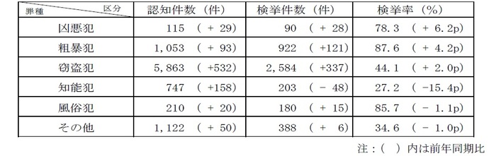 包括罪種別認知検挙状況