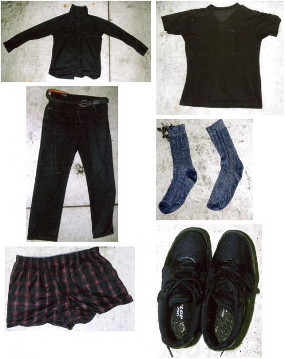 写真：ボタンシャツ、半袖Tシャツ、ジーパン、靴下、トランクス、運動靴