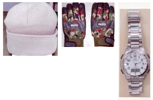写真：ニット帽、手袋、腕時計