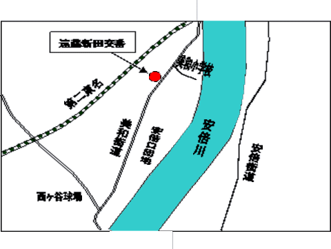 美和街道沿い、美和小学校付近にある遠藤新田交番の位置を示す地図