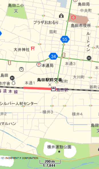 地図：島田駅前交番周辺の建物を目印とした案内図