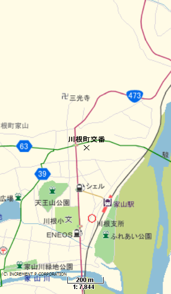 地図：川根町交番周辺の建物を目印とした案内図