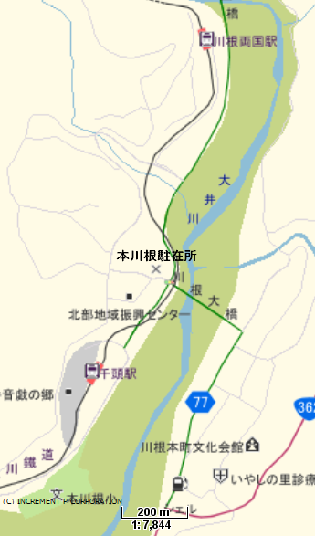 地図：本川根駐在所周辺の建物を目印とした案内図