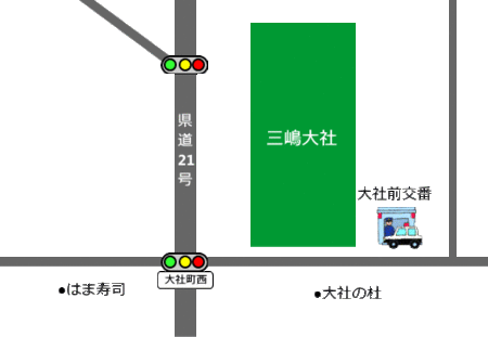 地図：大社前交番周辺にある建物を目印とた案内図