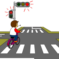 イラスト：自転車に乗った人が信号無視をしている