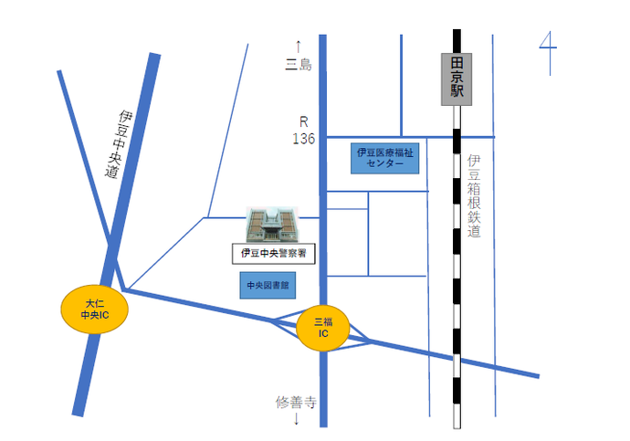 地図：伊豆中央警察署までの案内図