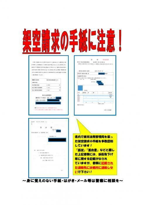 ポスターの写真：実際に送られてきた架空請求3通の文書