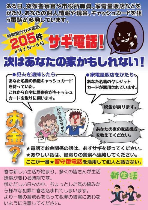 ポスターの写真：詐欺電話手口の内容と注意事項