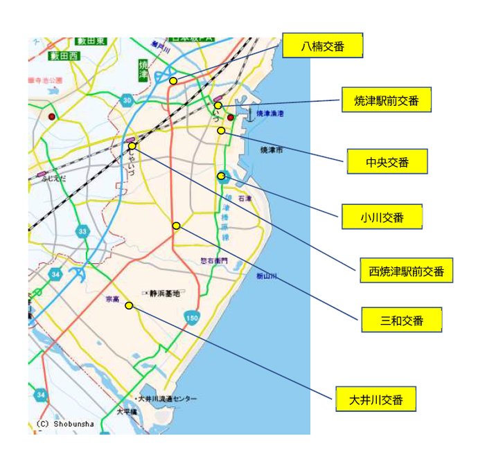 地図：焼津警察署管内交番
