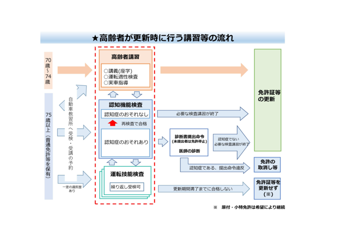 画像:高齢者が更新時に行う講習等の流れ