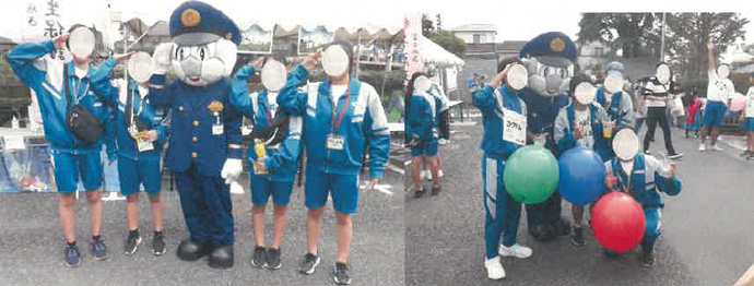 写真:エスピーくんと地域安全推進員と交番員の集合画像