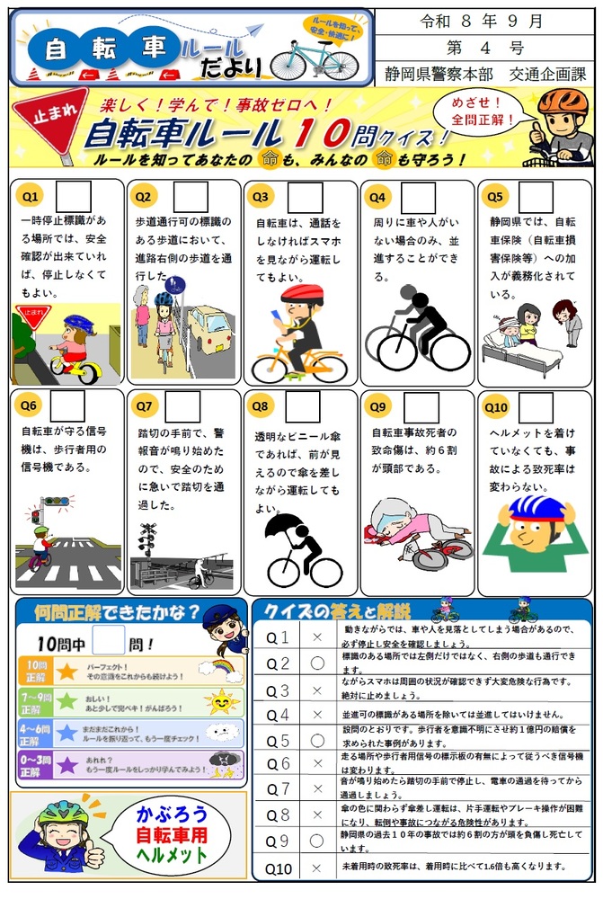 自転車ルールだより　第4号【クイズ】