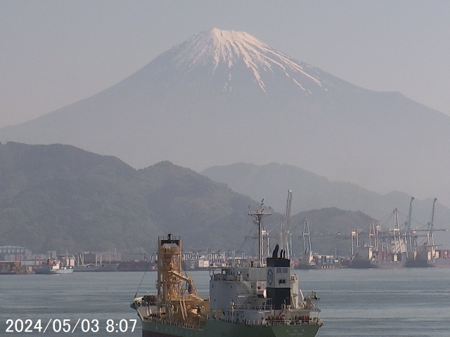 写真：午前8時の清水港からみた富士山の様子