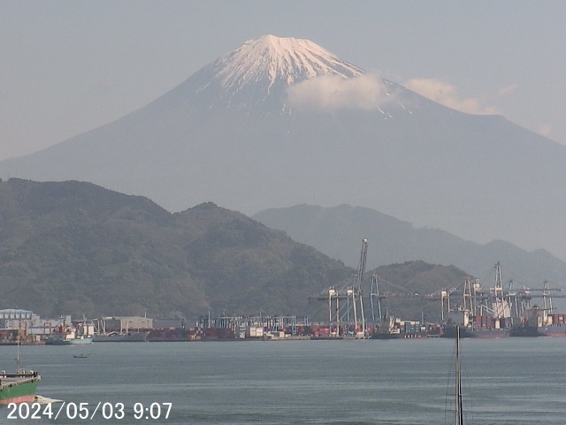 写真：午前9時の清水港からみた富士山の様子