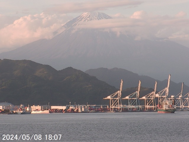 写真：午後6時の清水港からみた富士山の様子